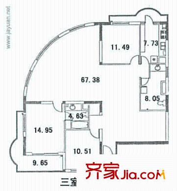 巴洛克宮廷戶型圖3室2廳1衛(wèi)1廚