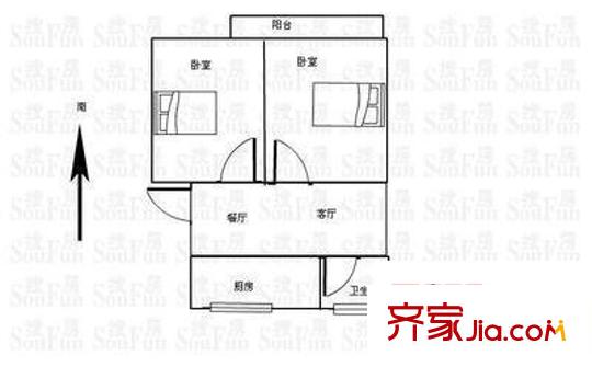 梓潼公寓戶型圖戶型圖 2室1廳1衛(wèi)1廚