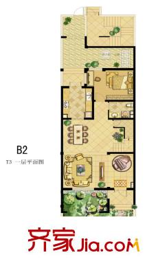 萊茵美墅戶型圖T3戶型一層平面圖 4室2廳3衛(wèi)1廚