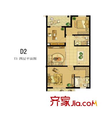 萊茵美墅戶型圖T3戶型四層平面圖 4室2廳3衛(wèi)1廚