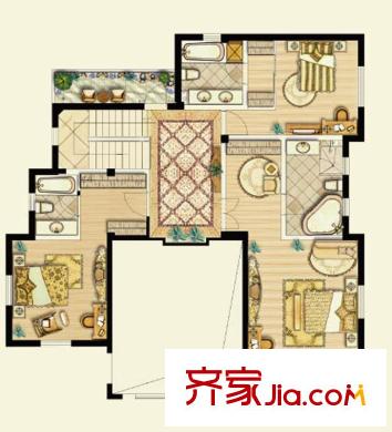 萊茵美墅戶型圖獨棟C戶型-二層 3室3衛(wèi)