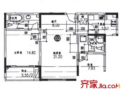 建華鉆石公寓戶型圖戶型圖 2室2廳1衛(wèi)