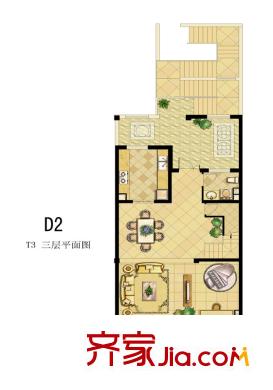 萊茵美墅戶型圖T3戶型三層平面圖 4室2廳3衛(wèi)1廚