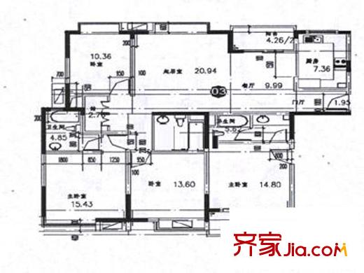 建華鉆石公寓戶型圖戶型圖 3室2廳2衛(wèi)