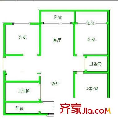 建華鉆石公寓戶型圖戶型圖 3室2廳1衛(wèi)1廚