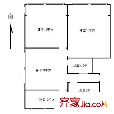 大众公寓户型图户型图 3室1厅1卫1厨