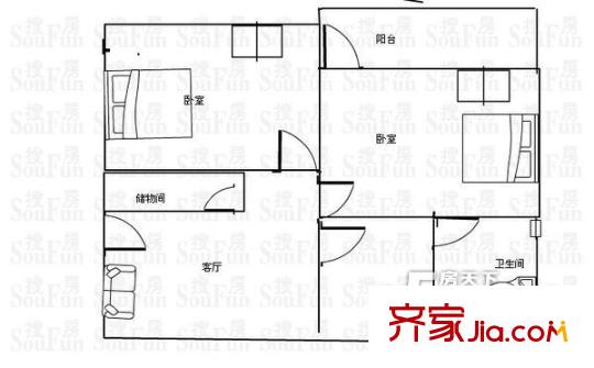 科达公寓户型图户型图 2室1厅1卫1厨