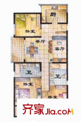 泰业公寓户型图3室2厅2卫1厨