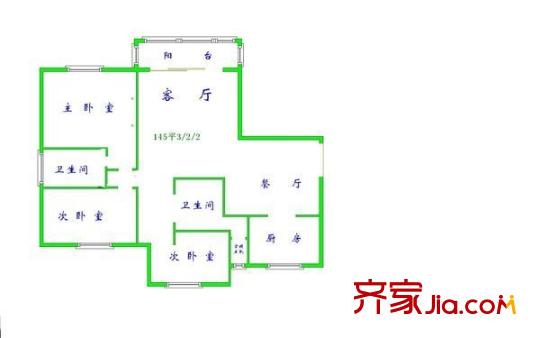 巨洋豪園戶型圖戶型圖 3室2廳2衛(wèi)1廚