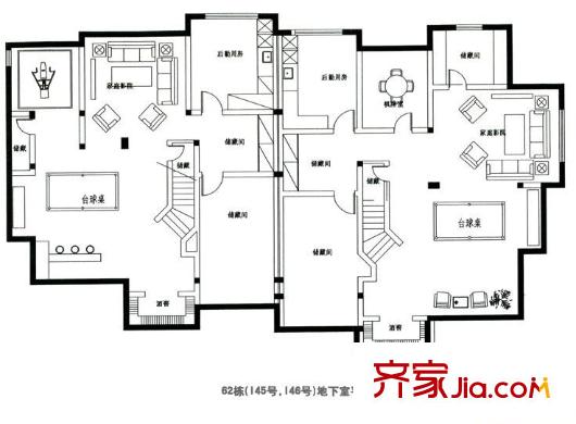 南瑞別墅戶型圖62棟地下室 1室1廳1衛(wèi)1廚