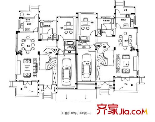 南瑞別墅戶型圖61棟一層 2室2廳1衛(wèi)2廚
