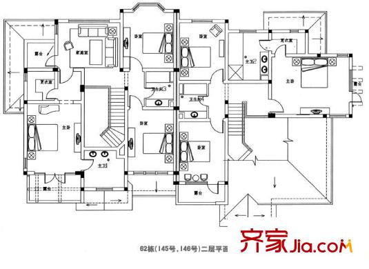 南瑞別墅戶型圖62棟二層 3室1廳3衛(wèi)