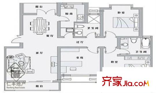 宝鸿小区户型图户型图 3室2厅2卫1厨