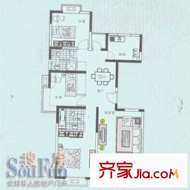浦沁苑戶型圖A戶型 3室2廳2衛(wèi)1廚