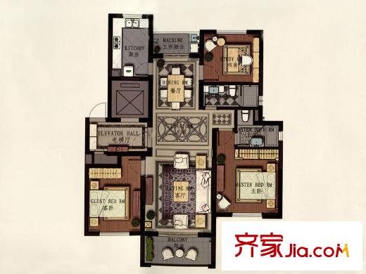 润地华庭C户型 3室2厅2卫