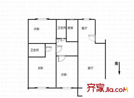 聚航苑戶型圖戶型圖 3室2廳2衛(wèi)1廚