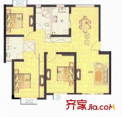 聚航苑戶型圖戶型圖 3室2廳1衛(wèi)1廚
