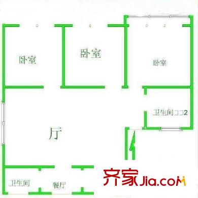 花园村雅苑户型图户型图 3室1厅1卫1厨