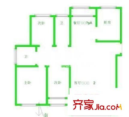 花园村雅苑户型图户型图 3室2厅1卫1厨