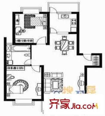 花园村雅苑户型图户型图 2室2厅1卫1厨