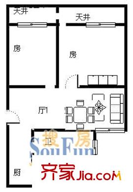 上海 凌一小區(qū)2室 戶型圖