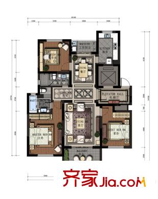 润地华庭A户型 3室2厅2卫1厨