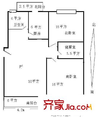 花园村雅苑户型图户型图 2室2厅2卫1厨