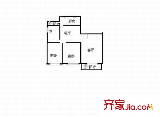 花园村雅苑户型图户型图 2室2厅1卫1厨
