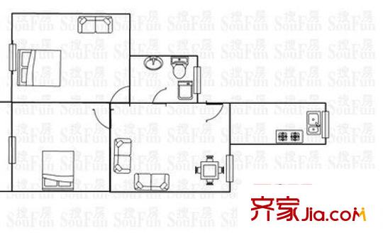 花园村雅苑户型图户型图 2室1厅1卫1厨