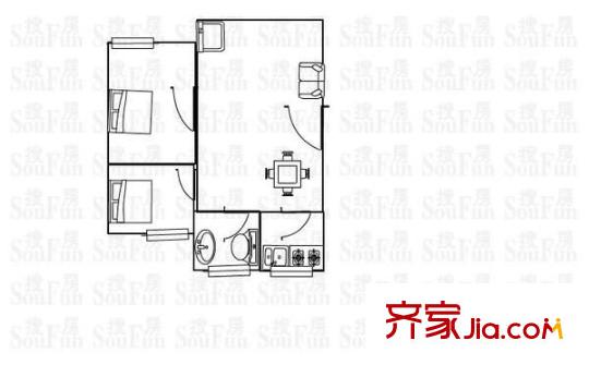 云松景庭 1室 戶型圖