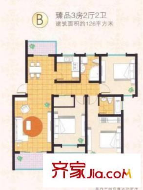 臨港泥城苑B戶型 3室2廳2衛(wèi)1廚