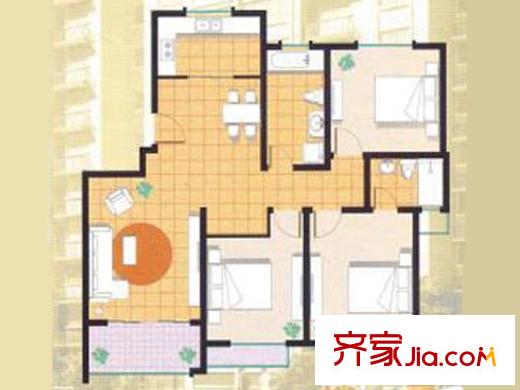臨港泥城苑D戶型 3室2廳2衛(wèi)1廚