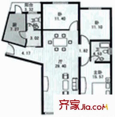 志豪公寓戶型圖3室2廳2衛(wèi)1廚