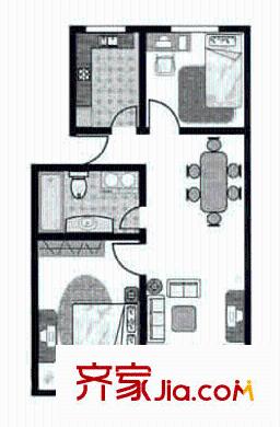 静庐懿德公寓户型图2室1厅1卫1厨
