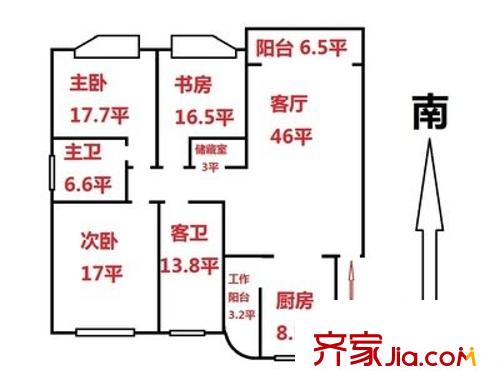 德阳花苑户型图户型图 3室3厅3卫1厨