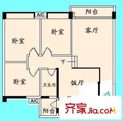 天立俊园户型图3室2厅型图 3室2厅1卫1厨