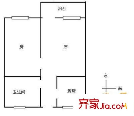 竹丝岗小区户型图1室1厅户型图 1室1厅1卫1厨