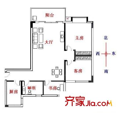 天立俊园户型图3室1厅型图 3室1厅1卫1厨