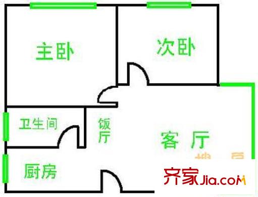 竹丝岗小区户型图2室2厅户型图 2室2厅1卫1厨