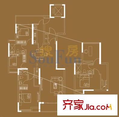 飞晟文汇广场户型图1期“星寓”组团错层单位户型 5室2厅3卫1厨