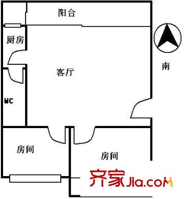 华翠居户型图2室1厅户型图 2室1厅1卫1厨