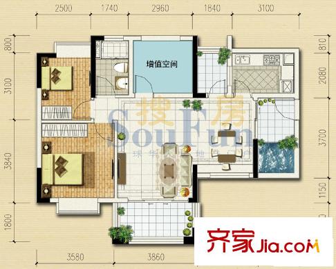 保利城二期户型图2期海德A、C栋-05单元 B、D栋-03单元 3室2厅1厨