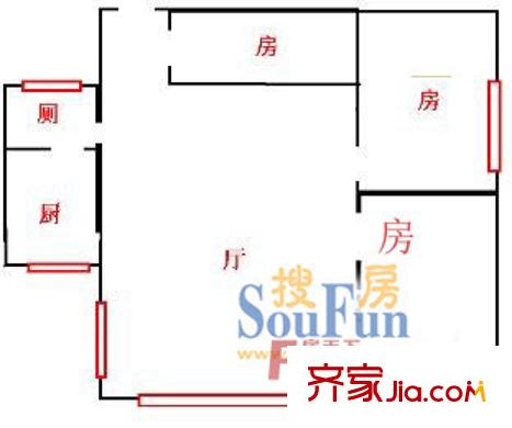 广雅小区户型图3室1厅户型图 3室1厅1卫1厨