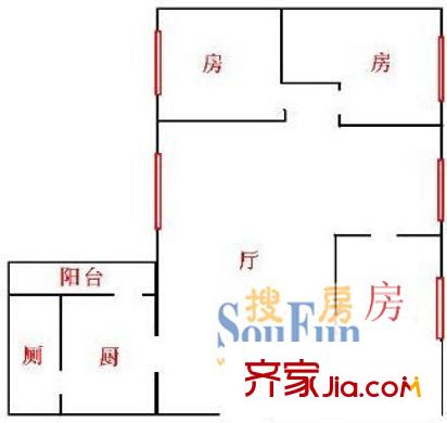 广雅小区户型图3室1厅户型图 3室1厅1卫1厨