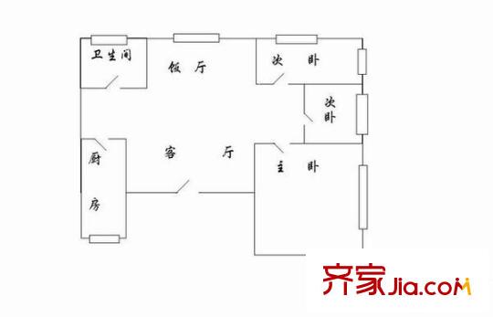人民北路小区户型图3室2厅户型图 3室2厅1卫1厨