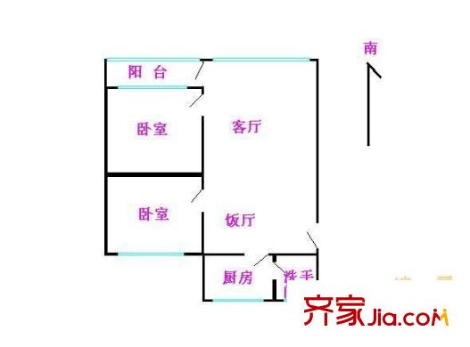民航小区户型图2室2厅户型图 2室2厅1卫1厨