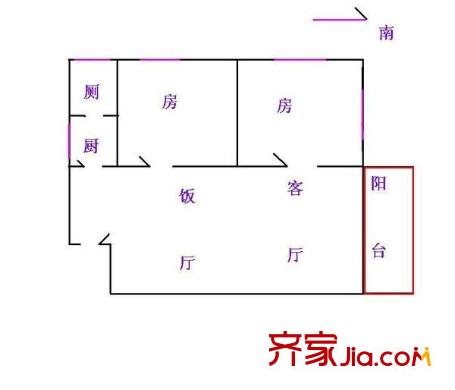 民航小区户型图2室2厅户型图 2室2厅1卫1厨
