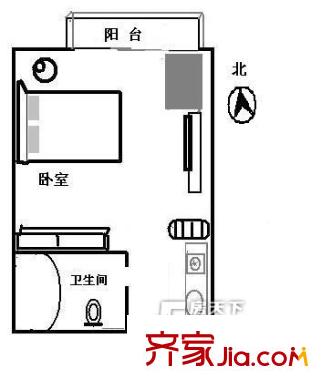 好世界公寓户型图1室0厅户型图 1室1卫1厨