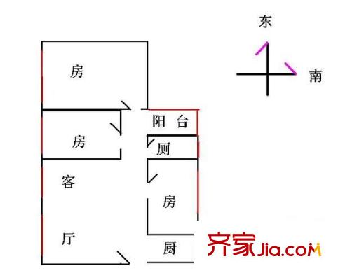 民航小区户型图3室1厅户型图 3室1厅1卫1厨