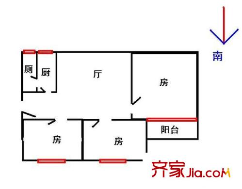 民航小区户型图3室1厅户型图 3室1厅1卫1厨